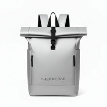 Charger l'image dans la galerie, Sac à dos rolltop gris clair TREKKERSS design moderne avec fermetures éclair noires