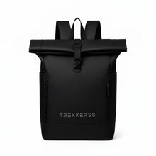 Charger l'image dans la galerie, Sac à dos noir TREKKERSS design moderne avec fermeture roulée et poches zippées
